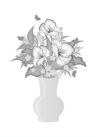 simsearch:622-06191177,k - Illustration of abstract flowers in vase in grey colours Stock Photo - Budget Royalty-Free & Subscription, Code: 400-07217697