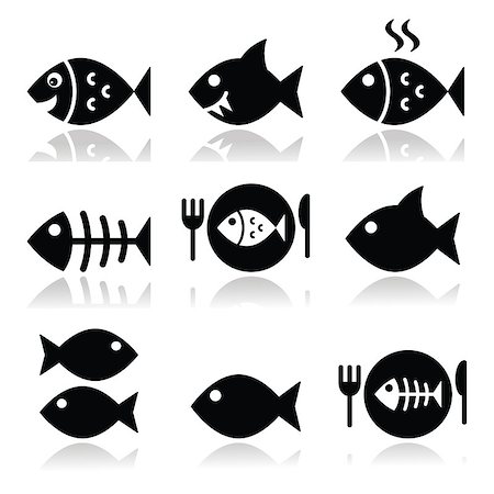 fish bones on plate - Vector icons set on fish isolated on white Stock Photo - Budget Royalty-Free & Subscription, Code: 400-07218023