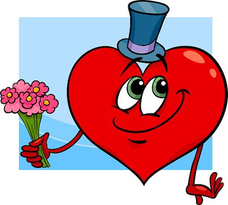 simsearch:400-06523060,k - Cartoon Illustration of Happy Heart Character in Love with Flowers Stock Photo - Budget Royalty-Free & Subscription, Code: 400-07218450