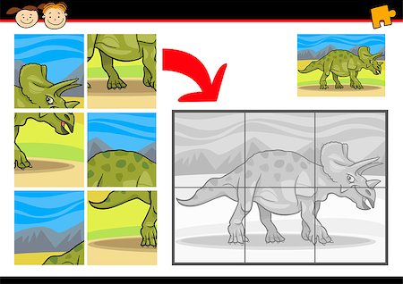 Cartoon Illustration of Education Jigsaw Puzzle Game for Preschool Children with Funny Triceratops Dinosaur Stock Photo - Budget Royalty-Free & Subscription, Code: 400-07218461