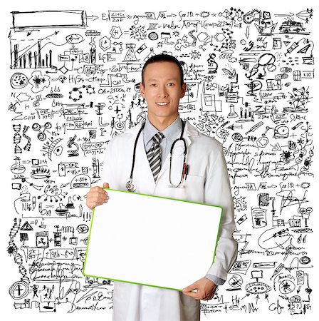 simsearch:400-07216659,k - Doctor with empty board in hith hands template, smiles at camera, isolated Photographie de stock - Aubaine LD & Abonnement, Code: 400-07218632