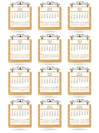 simsearch:400-07056019,k - 2014 calendar - vector illustration Fotografie stock - Microstock e Abbonamento, Codice: 400-07218658