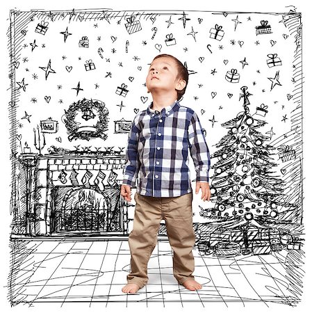 simsearch:400-09222788,k - Baby looking up in Christmas, cute little boy Photographie de stock - Aubaine LD & Abonnement, Code: 400-07218651