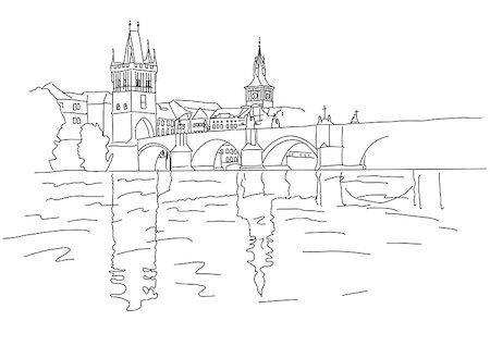 famous buildings in czechoslovakia - Charles Bridge in Prague. Sketch. Vector illustration. Stock Photo - Budget Royalty-Free & Subscription, Code: 400-07218782