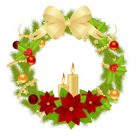 simsearch:400-07061808,k - Christmas wreath with christmas decorations isolated on a white background. Photographie de stock - Aubaine LD & Abonnement, Code: 400-07218792