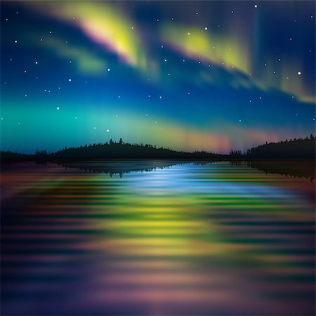 abstract nature background with aurora borealis and forest Stock Photo - Budget Royalty-Free & Subscription, Code: 400-07218817