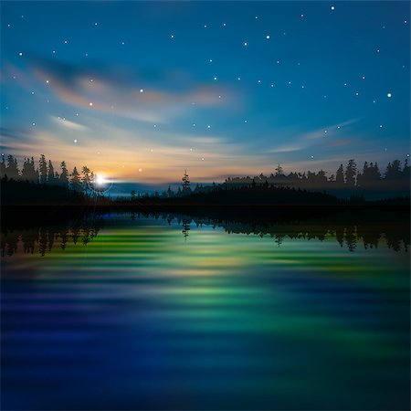 simsearch:400-07924233,k - abstract night nature background with lake forest and clouds Fotografie stock - Microstock e Abbonamento, Codice: 400-07218826