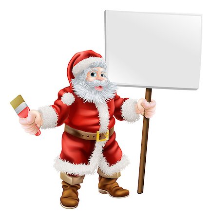 Cartoon illustration of Santa holding a spanner and sign, great for decorator or hardware shop Christmas sale or promotion Stock Photo - Budget Royalty-Free & Subscription, Code: 400-07218879