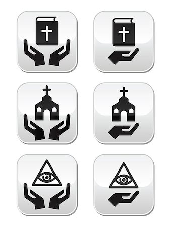 Religious symbols with hands buttons set isolated on white Stock Photo - Budget Royalty-Free & Subscription, Code: 400-07218881