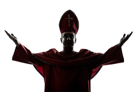 priest blessing - one man cardinal bishop silhouette saluting blessing in studio isolated on white background Stock Photo - Budget Royalty-Free & Subscription, Code: 400-07218959