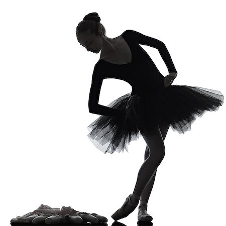 simsearch:400-07218974,k - one caucasian young woman ballerina ballet dancer dancing with tutu in silhouette studio on white background Stock Photo - Budget Royalty-Free & Subscription, Code: 400-07218998