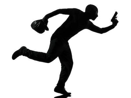 robber full body - thief criminal running in silhouette studio on white background Stock Photo - Budget Royalty-Free & Subscription, Code: 400-07218990