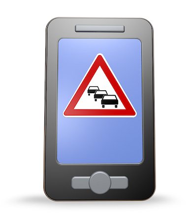simsearch:400-04480527,k - smartphone with road sign traffic jam on white background - 3d illustration Stock Photo - Budget Royalty-Free & Subscription, Code: 400-07219097