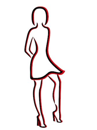 simsearch:400-07466197,k - Attractive woman in a brief dress and with high heels isolated on white background, hand drawing vector illustration with black and red contours Stock Photo - Budget Royalty-Free & Subscription, Code: 400-07219242