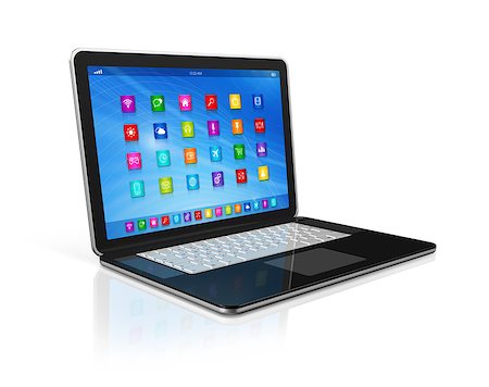 simsearch:400-07223131,k - 3D Laptop Computer - apps icons interface - isolated on white with clipping path Photographie de stock - Aubaine LD & Abonnement, Code: 400-07219438