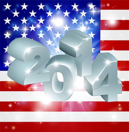 American flag 2014 background. New Year or similar concept Foto de stock - Super Valor sin royalties y Suscripción, Código: 400-07219554