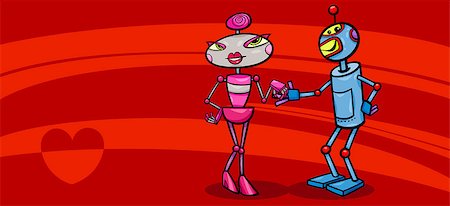 simsearch:400-06523060,k - Valentines Day Greeting Card Cartoon Illustration of Funny Robots Couple in Love Stock Photo - Budget Royalty-Free & Subscription, Code: 400-07219581