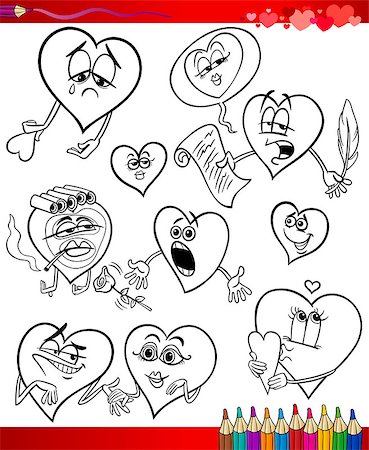 simsearch:400-07222595,k - Valentines Day and Love Themes Collection Set of Black and White Cartoon Illustrations with Hearts for Coloring Book Foto de stock - Super Valor sin royalties y Suscripción, Código: 400-07219599