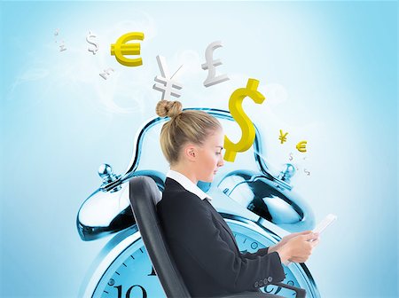 simsearch:400-06876570,k - Composite image of blonde businesswoman sitting on swivel chair with tablet Stock Photo - Budget Royalty-Free & Subscription, Code: 400-07219749