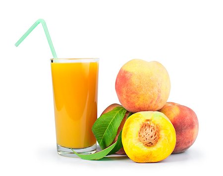 simsearch:400-06388996,k - Peaches and glass with juice white isolated studio shot. Stock Photo - Budget Royalty-Free & Subscription, Code: 400-07210132