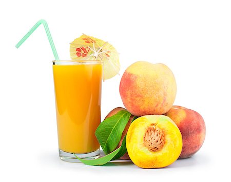 Peaches and glass with juice white isolated studio shot. Stock Photo - Budget Royalty-Free & Subscription, Code: 400-07210133