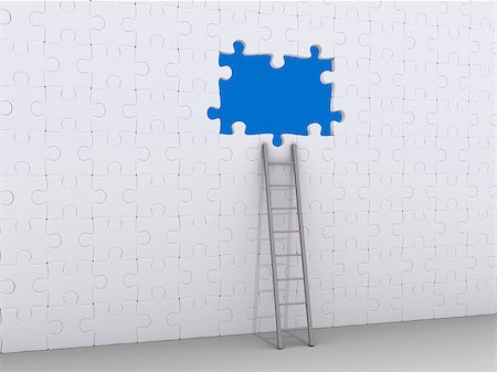 simsearch:400-05920330,k - 3d ladder leaning on wall made of puzzle pieces with some pieces missing Stock Photo - Budget Royalty-Free & Subscription, Code: 400-07210602