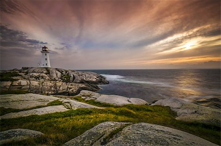 Sunset on Peggy's Cove Lighthouse Nova Scotia Canada Stock Photo - Budget Royalty-Free & Subscription, Code: 400-07210864