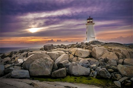 Sunset on Peggy's Cove Lighthouse Nova Scotia Canada Stock Photo - Budget Royalty-Free & Subscription, Code: 400-07210866