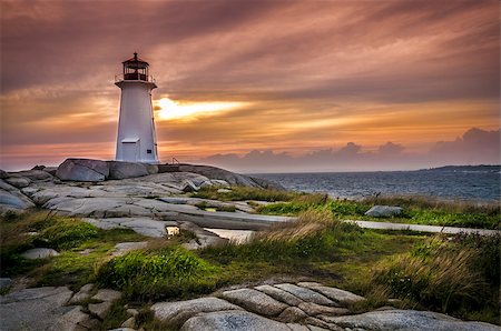 Sunset on Peggy's Cove Lighthouse Nova Scotia Canada Stock Photo - Budget Royalty-Free & Subscription, Code: 400-07210863