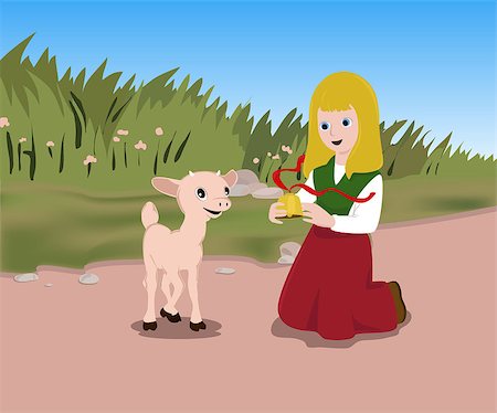 picture with a little girl and lamb - vector illustration with children  theme. EPS8. no transparencies . Stock Photo - Budget Royalty-Free & Subscription, Code: 400-07211097