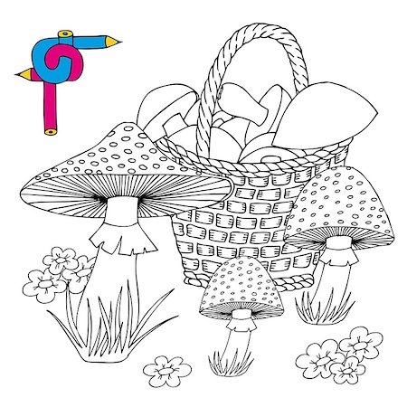 simsearch:400-04227194,k - Coloring image mushrooms - vector illustration. Stock Photo - Budget Royalty-Free & Subscription, Code: 400-07211361