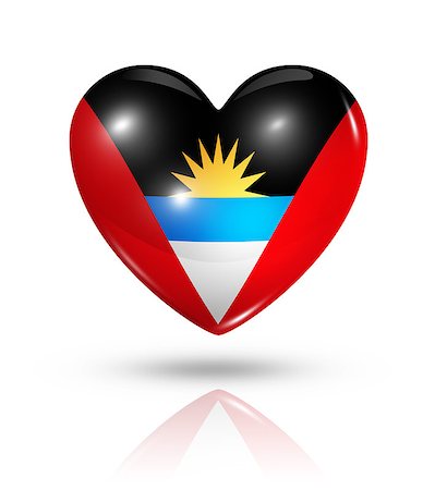 Love Antigua and Barbuda symbol. 3D heart flag icon isolated on white with clipping path Stock Photo - Budget Royalty-Free & Subscription, Code: 400-07211431