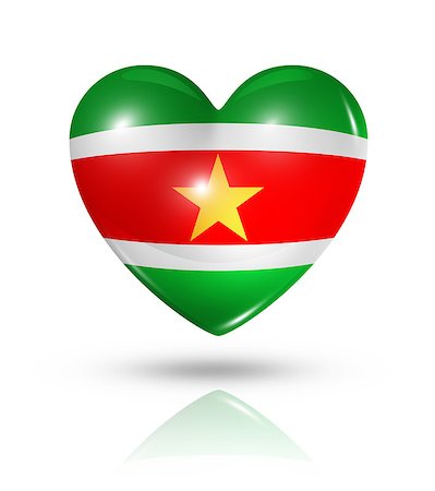 suriname - Love Suriname symbol. 3D heart flag icon isolated on white with clipping path Photographie de stock - Aubaine LD & Abonnement, Code: 400-07211484
