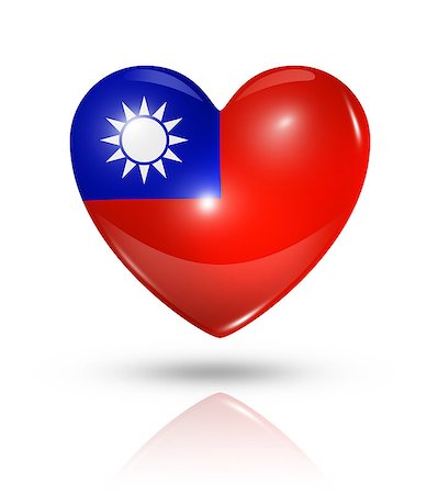 Love Taiwan symbol. 3D heart flag icon isolated on white with clipping path Stock Photo - Budget Royalty-Free & Subscription, Code: 400-07211485