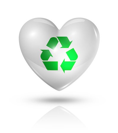 simsearch:640-02770835,k - Love recycling, environment symbol. 3D heart icon isolated on white with clipping path Stock Photo - Budget Royalty-Free & Subscription, Code: 400-07211493