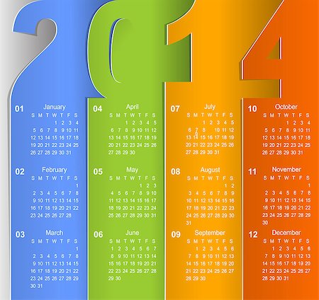day of calendar with birthday - Clean 2014 business wall calendar Foto de stock - Super Valor sin royalties y Suscripción, Código: 400-07211512