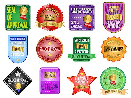 quality label - Seal of approval and satisfaction guaranteed labels vector illustration Foto de stock - Super Valor sin royalties y Suscripción, Código: 400-07211729