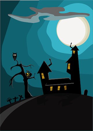 halloween card in blue and gray tones Stock Photo - Budget Royalty-Free & Subscription, Code: 400-07211860