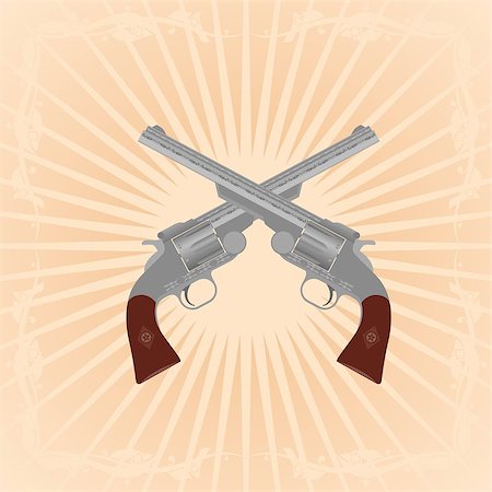 Two revolvers on an abstract background. Illustration on the background of diverging rays. Stock Photo - Budget Royalty-Free & Subscription, Code: 400-07211895