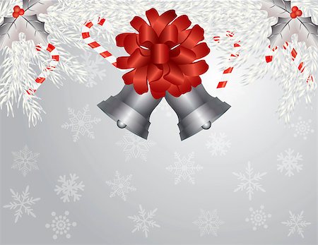 simsearch:400-07218423,k - Christmas Garland with Silver Bells Red Bow Holly Berries Leaves and Candy Cane Illustration Stockbilder - Microstock & Abonnement, Bildnummer: 400-07212408