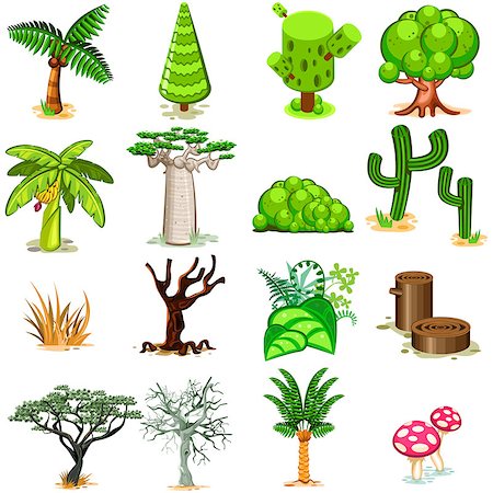 fruits tree cartoon images - Various Green, Rainforest, Dessert, Swamp Trees Vector Illustration Stock Photo - Budget Royalty-Free & Subscription, Code: 400-07212436