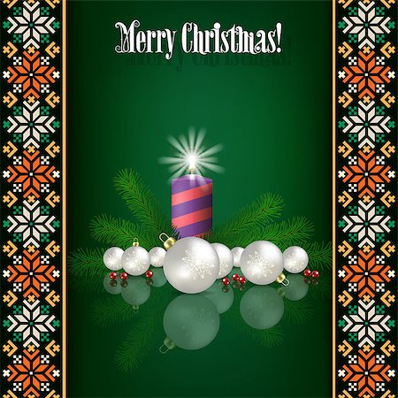 simsearch:400-07035531,k - Abstract background with Christmas decorations and candle on green Fotografie stock - Microstock e Abbonamento, Codice: 400-07212507