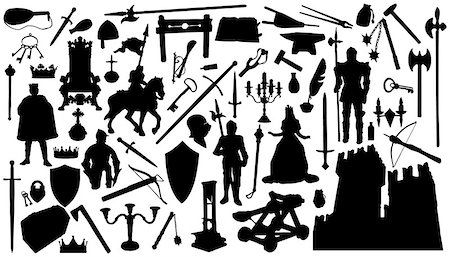 silhouette torch - sixty medieval silhouettes on the white background Stock Photo - Budget Royalty-Free & Subscription, Code: 400-07212541