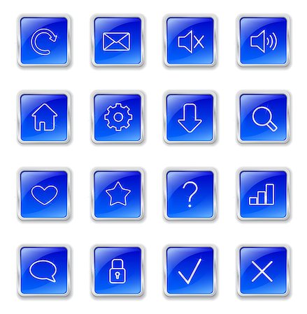 simsearch:400-07212658,k - Set of blue square buttons with metallic web icons Stock Photo - Budget Royalty-Free & Subscription, Code: 400-07212657