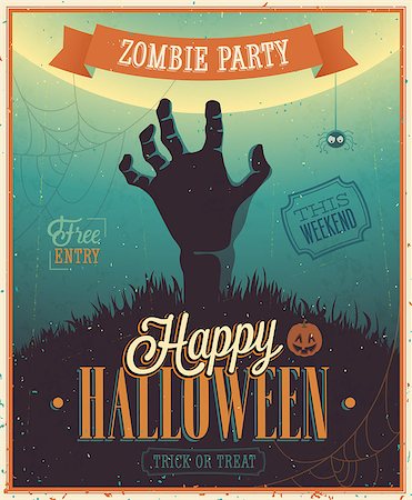 simsearch:400-07215479,k - Halloween Zombie Party Poster. Vector illustration. Foto de stock - Super Valor sin royalties y Suscripción, Código: 400-07212696