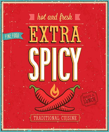 signs for mexicans - Vintage Extra Spicy Poster. Vector illustration. Stock Photo - Budget Royalty-Free & Subscription, Code: 400-07212690