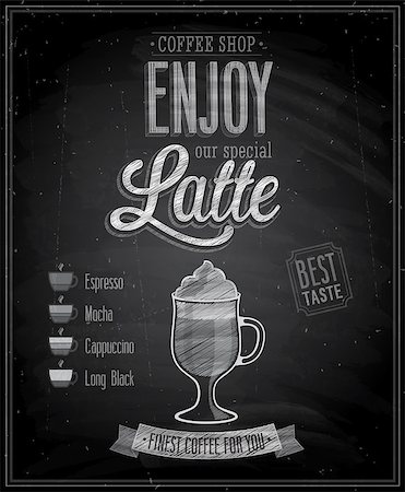 simsearch:400-07215479,k - Vintage Latte Poster - Chalkboard. Vector illustration. Foto de stock - Super Valor sin royalties y Suscripción, Código: 400-07212996