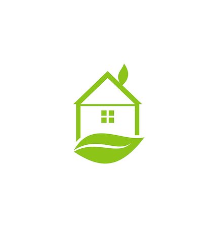 eco friendly home - Illustration icon green house with leaf isolated on white background - vector Photographie de stock - Aubaine LD & Abonnement, Code: 400-07213310