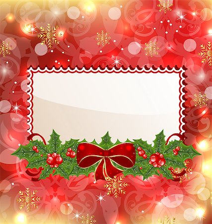 simsearch:400-08113383,k - Illustration Christmas elegant card with mistletoe and bow - vector Stock Photo - Budget Royalty-Free & Subscription, Code: 400-07213358