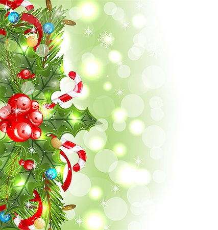 simsearch:400-08113383,k - Illustration Christmas glowing background with holiday decoration - vector Stock Photo - Budget Royalty-Free & Subscription, Code: 400-07213364